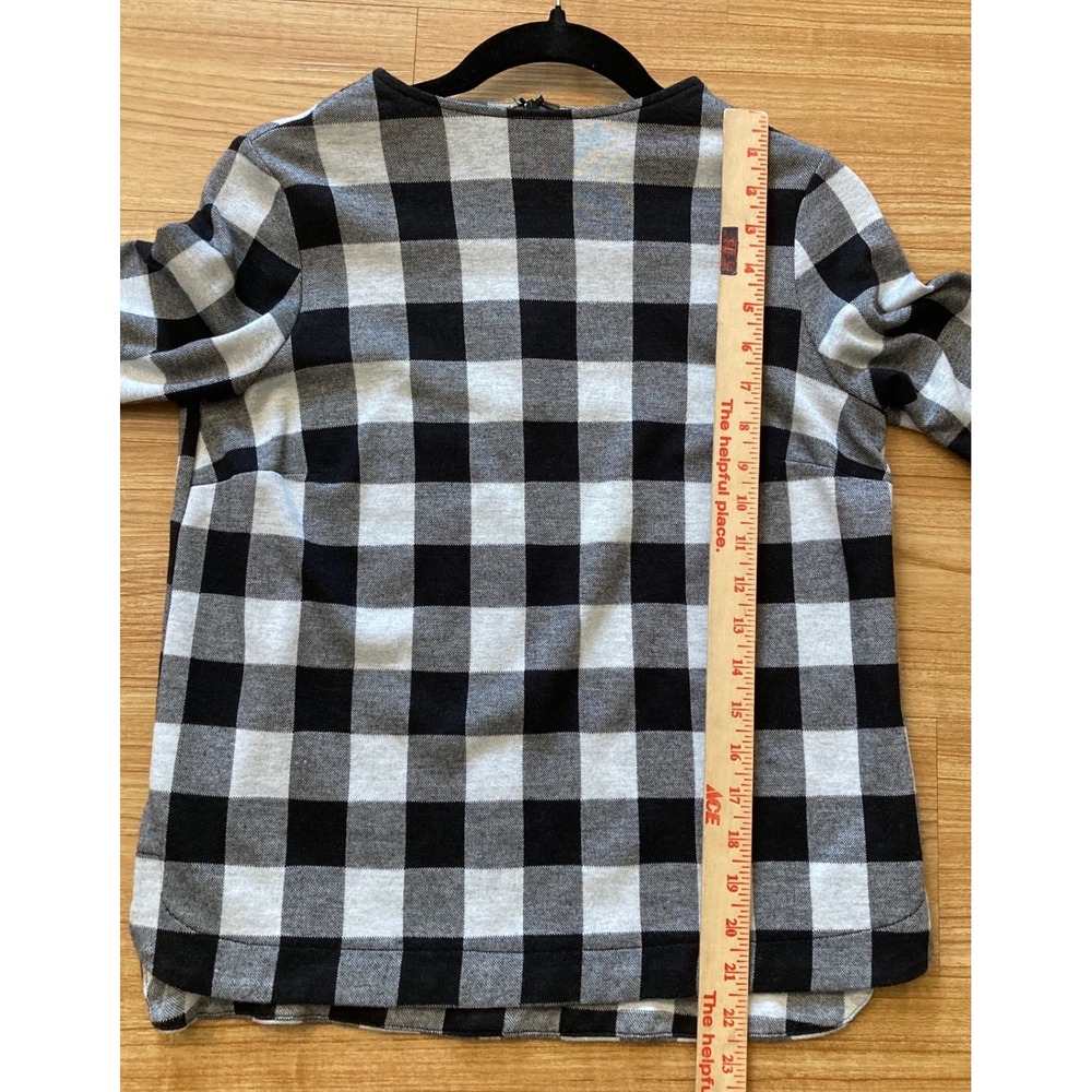 Crown & Ivy Womens S Bell Sleeve Top Black White Buffalo Check Gingham Plaid - Picture 7 of 7